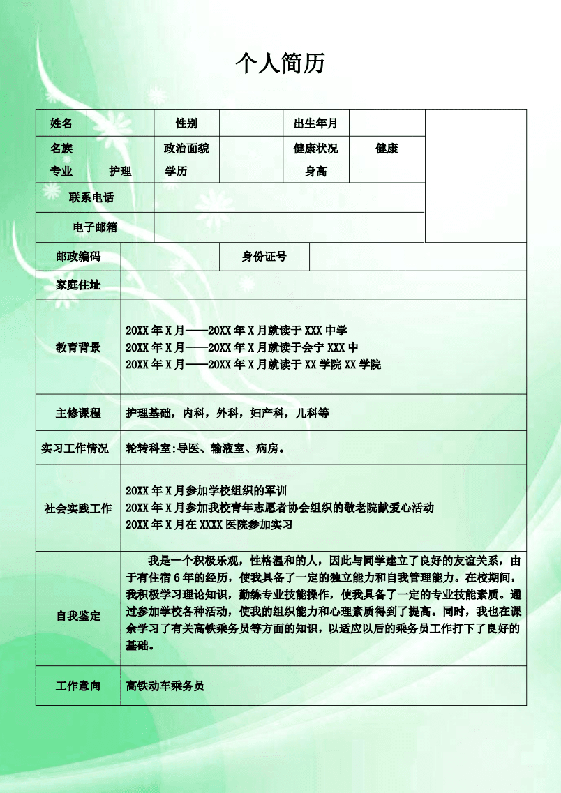 护理个人简历(护士个人工作总结简短)