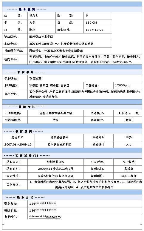 简历模板(个人简历模板表格下载可填写)
