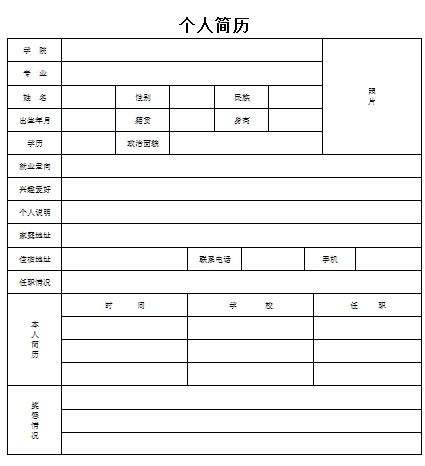 个人简历表格版(word文档简历表格)
