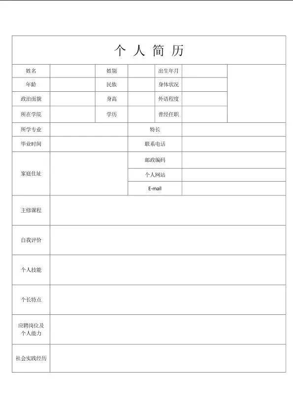 空白简历表下载(空白简历表格下载word格式)