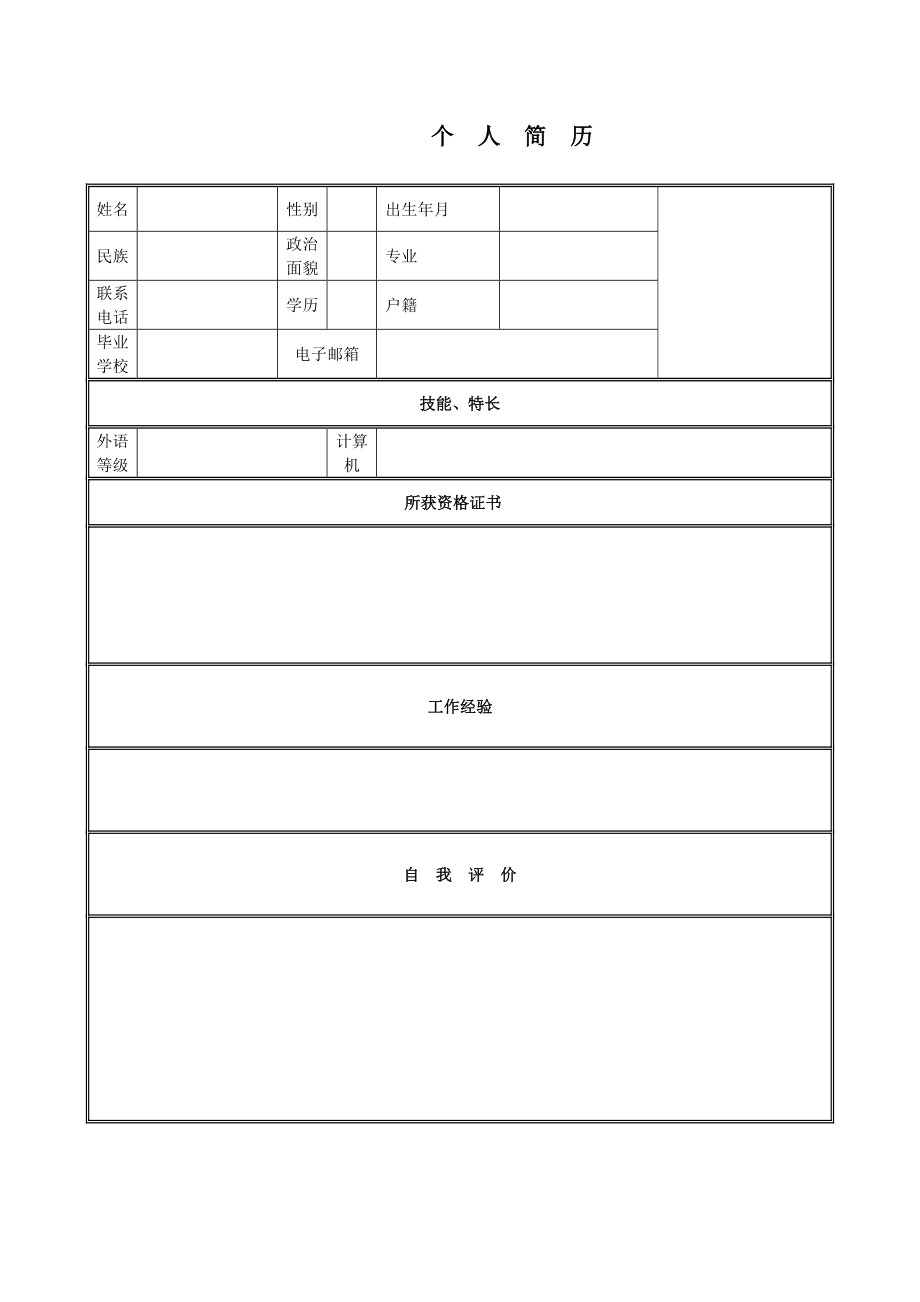 工作简历表格(工作简历表格样本)