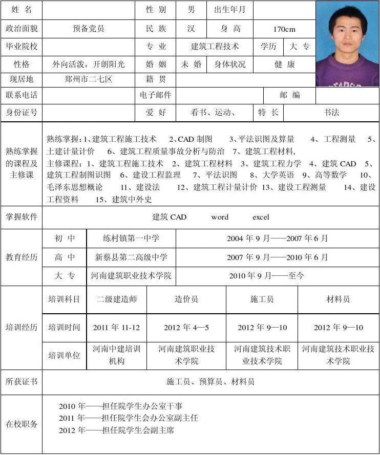 求职简历(求职简历表格)