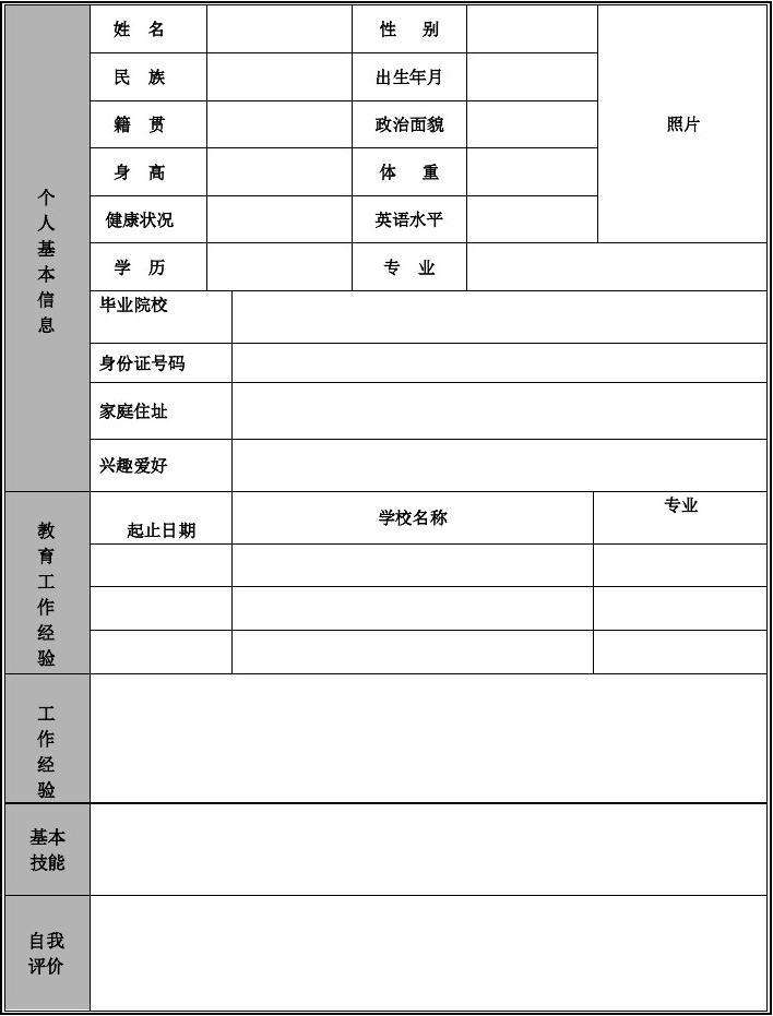简历模板表格(个人简历模板word格式)