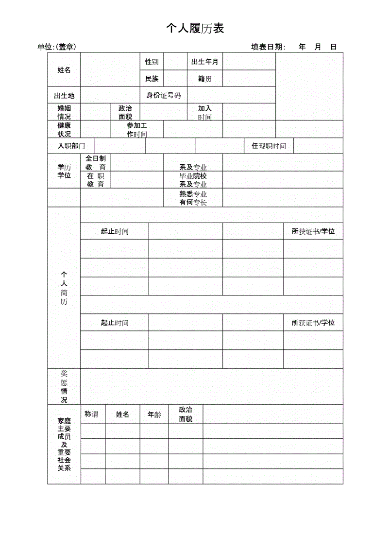 表格式个人简历(家谱表格式个人简历)