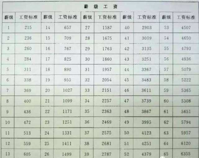 事业单位专业工资标准(专业技木人员薪级工资表)